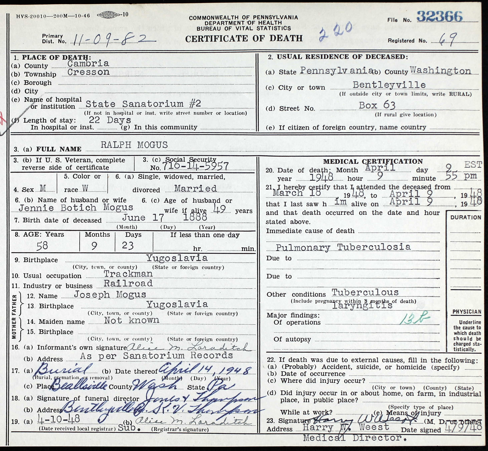 death certificate